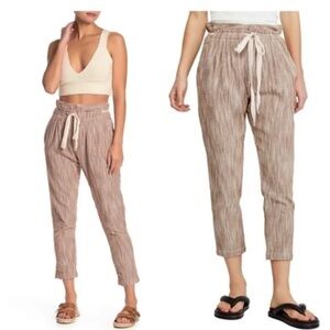 Free People Light At Sunrise Woven Cream/ Brown Crop Pants Size 4